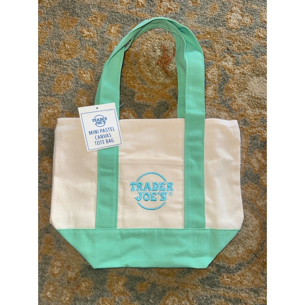 NWT Trader Joes Mini Pastel Canvas Tote Bag Bundle 4 Pack Limited Edition - Picture 3 of 5